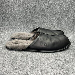 UGG Scuff Slippers‎ Men's 14 Black Leather Slip On Slide Indoor Shearling Shoes